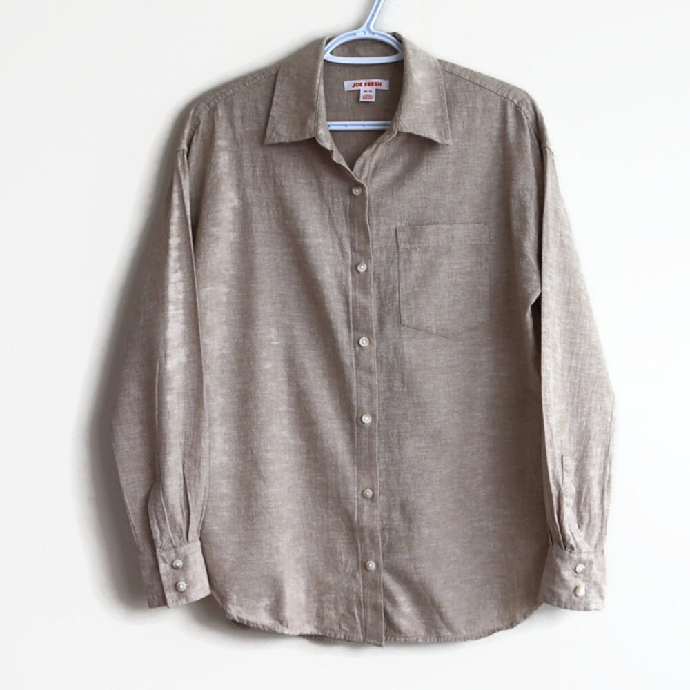 Over-Sized XS - Linen/Cotton - Button-down Shirt - Beige - Joe Fresh